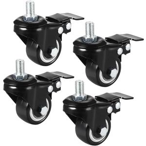uxcell 1.5 Inch Swivel Caster Wheels PU 360 Degree Threaded Stem Caster Wheel with Brake, M10 x 15mm, 330lb Total Load Capacity, Pack of 4