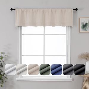 Lecloud Estelle Valance for Windows 14 Inch Length 2 Pcs, Soft Cafe Kitchen Curtains, Herringbone Textured Rod Pocket Light-Filtering Short Curtains for Bedroom, Each 30 W x 14 L, Linen Color