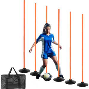 6 Pcs 5FT Adjustable Agility Training Poles for Soccer,Basketball, Football, Horse,Dog-Speed and Agility Training Equipment Sports Training Poles with Rubber Bases and BagOrange