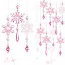 Boao 15 Pcs Crystal Snowflake Ornaments for Christmas Tree Acrylic Snowflake Winter Wonderland Decorations for Party Favor Celebration(Light Pink)