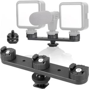 ChromLives Triple Cold Shoe Extension Mount Hot Shoe Base Adapter Extension Bar Bracket with 1/4 Screw for Tripod/Microphone/LED Light Compatible with Canon Sony Cameras…