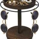 Sunglasses Organizer 360° Rotating Eyeglass Holder Stand with Wood Tray and Base, Eye Glass Display Rack for Multiple Sunglass Storage for Table Dresser Nightstand Desk, Brown