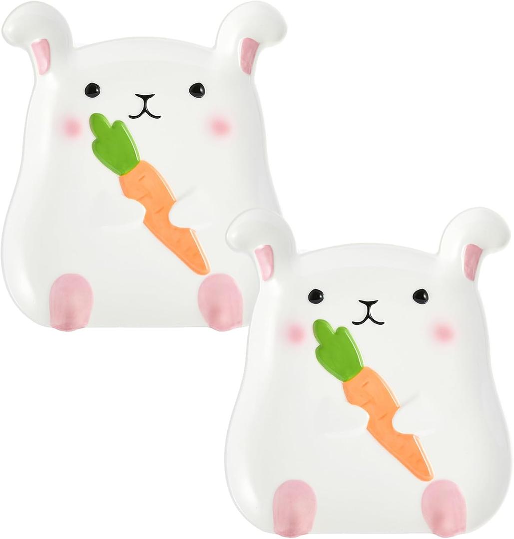 Bico Easter Bunny Hand-Painted Ceramic Appetizer Plates, Set of 2, 8 Inch, Microwave & Dishwasher Safe
