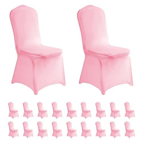 LZY 20pcs Spandex Chair Cover Stretch Slipcovers for Wedding Party, Dining Banquet Chair Decoration Covers (Pink, 20)