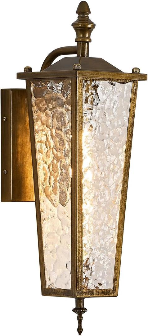 Outdoor Wall Light Fixtures, Vintage Gold Waterproof Exterior Wall Lantern with E26 Socket & Glass Shade, 16.7in Porch Sconce Lighting for Garage, Patio, Front Door Entryway