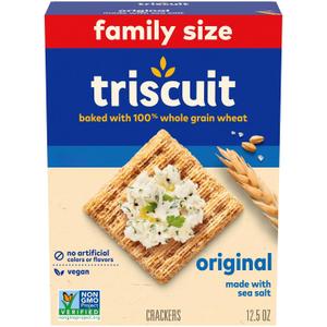 Triscuit Original Whole Grain Wheat Crackers, Vegan Crackers, Healthy Snacks, Lunch Snacks, Family Size, 12.5 oz (EXP 06/17/26)
