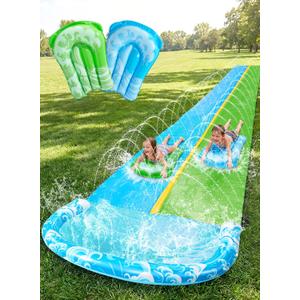 JOYIN 22.5FT Water Slide and 2 Inflatable Boards, Extra Long Heavy Duty Double Lawn Waterslide with Sprinkler for Kids Adults Backyard Summer Water Toy Outdoor Fun, Blue, Green