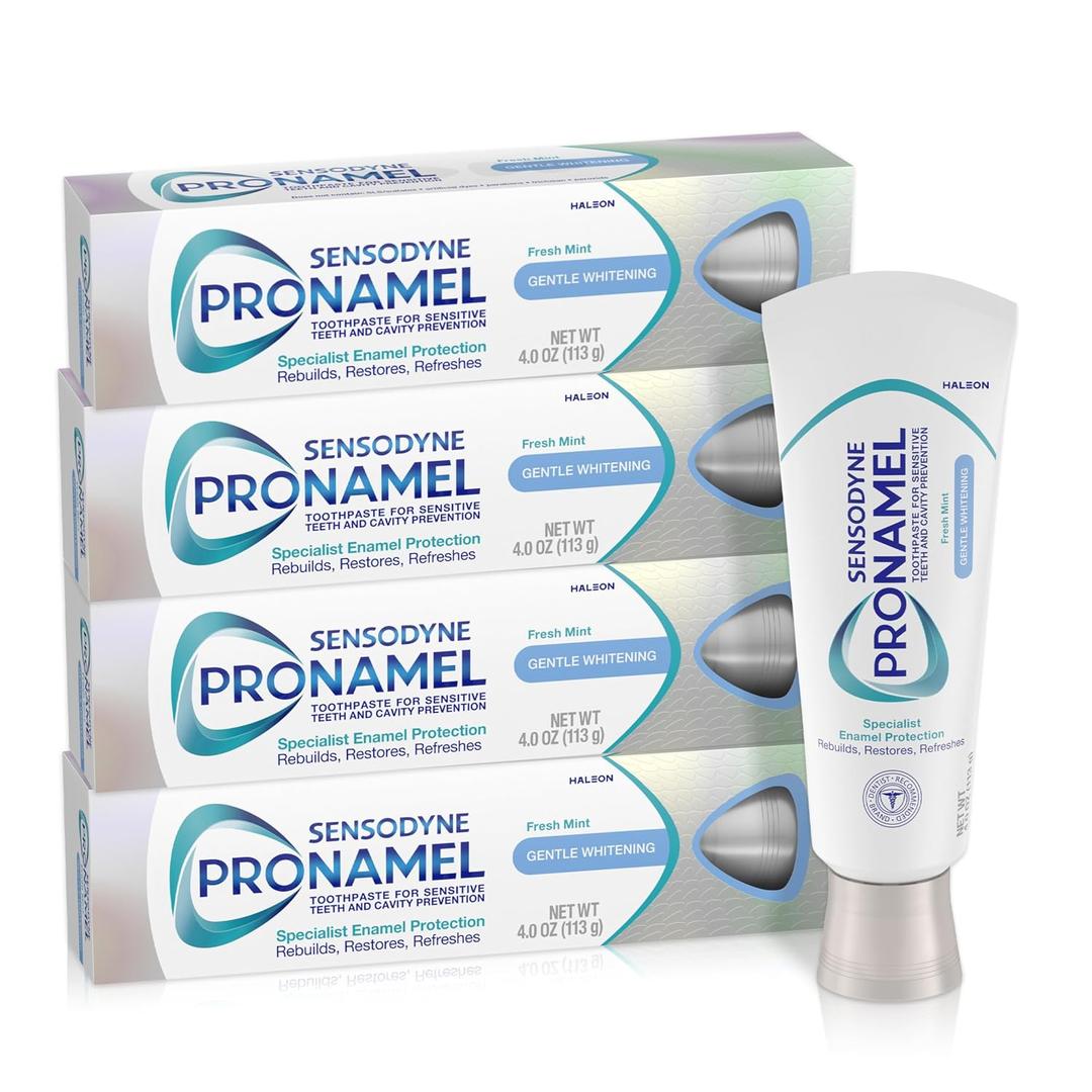 Sensodyne Pronamel Gentle Teeth Whitening Enamel Toothpaste for Sensitive Teeth, to Reharden and Strengthen Enamel,  Fresh Mint - 4 Ounces (Pack of 4)