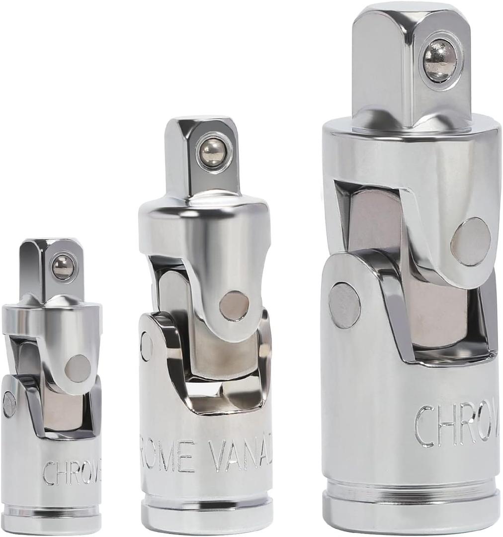 Universal Joint Socket Adapter 3pcs, 1/4, 3/8 & 1/2 in.Drive, CR-V, Impact Universal Joint Set, Access Fasteners at Any Angle
