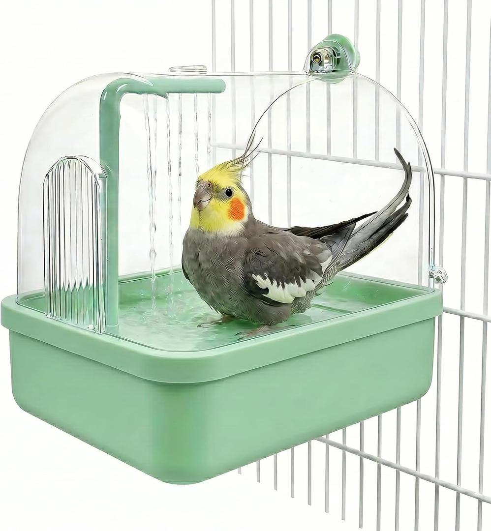 Pacify Automatic Bird Bath for Cage, Hanging Bird Shower with Pump, Circulating Water Indoor Parakeet Bathtub Bird Cage Accessory for Parrot, Parakeet, Cockatiel, Budgie, Conure, Lovebird