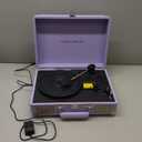 Vinyl Record Player with Built-in Speakers Vintage 3-Speed Portable Suitcase Bluetooth Turntables with USB Recording Belt-Driven LP Player Support AUX/RCA/Headphone Jack, Purple Leather