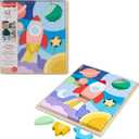 Fisher-Price Wood Preschool Toy Space Blocks Jigsaw Puzzle, 42 Wooden Pieces for Stacking & Sorting Play Kids Ages 3+ Years