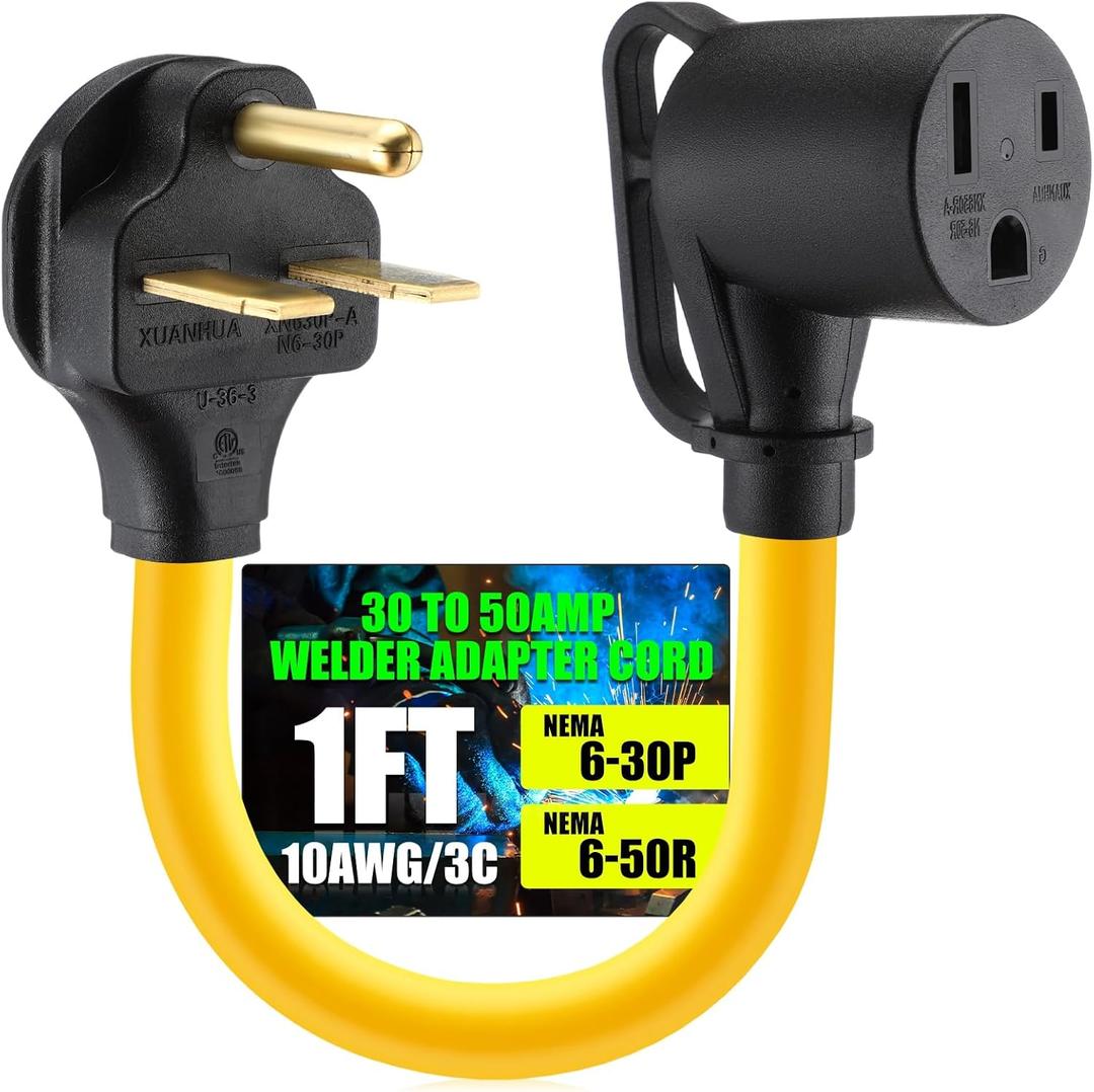 Tellegloww NEMA 6-30P to 6-50R Welder Adapter Cord, 30 Amp 3 Prong Male Plug to 3 Prong Female Receptacle Dryer Welder Power Cord Adapter, STW 10 AWG/3C, 1FT, ETL Listed