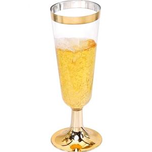 TemBe 24 Disposable Plastic Champagne Flutes, 5Oz Toasting glasses for decoration, Wedding, Birthdays, bridal shower party, Premium Quality and Reusable(Gold)