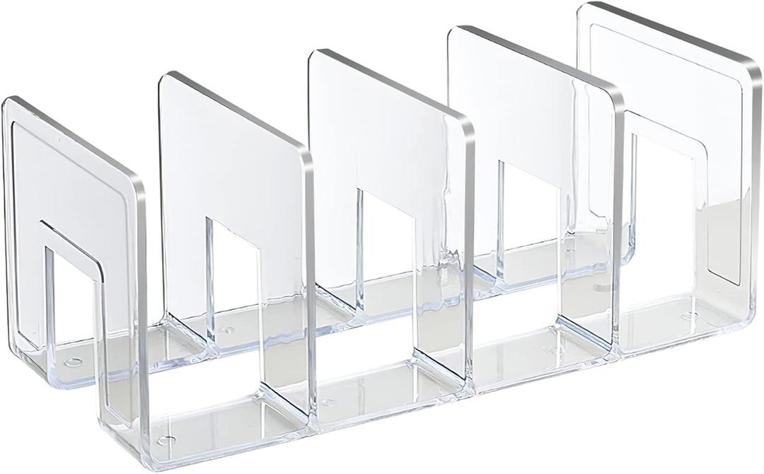 SAYEEC Acrylic File Sorter, Clear File Holder Acrylic Desk Organizer, Sturdy Desktop Files Organizer Files Folder Holder Rack for Envelopes Mail Letter Paper Notebook Electronics (4 Sections, 1 Pack)