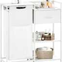 Somdot Laundry Hamper with Fabric Drawer and Shelves, Laundry Basket Sorter with 15.8 Gallons (60L) Pull-Out and Removable Bag, White Leather