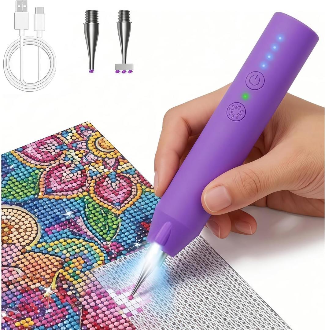 Wireless Vacuum Diamond Art Pen with Light, Long-Lasting Rechargeable Diamond Painting Pen With Extra Tips for Painting Accessories, Low Noise for DIY Craft Lover