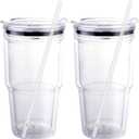 Clear tumblers with lid and straw 30 - 32oz, Clear Coffee cup with lid and straw Insulated Plastic Tumbler with Lid and straw, BPA free Double Wall, Reusable Acrylic tumbler with lid and straw (2Pk)