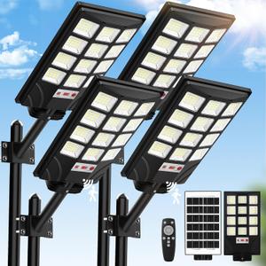 4-Pack Solar Street Light Outdoor Waterproof, Motion Sensor Solar Powered Light, Dusk to Dawn LED Solar Parking Lot Flood Light for Outside, Yard, Garden, Path