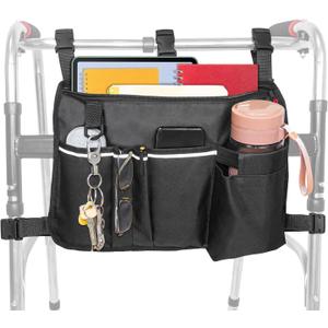 Large Walker Bag with Water Cup Holder,Walker Basket,Foldable Walker Storage Bag,Side Walker Bag,Walker Side Access Bag Organizer Pouch Tote,Scooters or Rollator Walkers (Large)