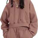 Kissonic Women's Fleece Jogger Sets 2 Pieces Sweatsuits Outfits Crop Top Hoodies Jogger Pants, S