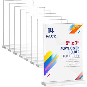 Dynta 14 Pack Acrylic Sign Holder 5x7 Inches Clear Double Sided Picture Frame Vertical Table Menu Holder Plastic Desktop Flyer Holder Acrylic Display Stands for Stores Restaurants Office Wedding Party