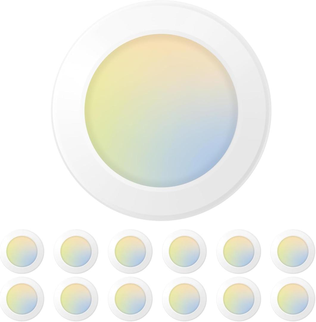 Amico 12 Pack 5/6 Inch LED Disk Lights, Dimmable Flush Mount Ceiling Disc Lights, 2700K/3000K/4000K/5000K/6000K Selectable, 12W Eqv 110W, 1050LM, Low Profile Surface Mount Ceiling Lights, ETL&FCC