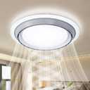 Low Profile Ceiling Fan with Light, 19.29 In Bladeless Ceiling Fan with Remote Control,Enclosed Flush Mount Fandelier, 6 Wind Speed,Dimmable LED Lights, White, for Bedroom Dining Room