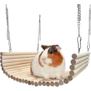 Hamiledyi Chinchilla Wooden Suspension Bridge Platform Toy, Small Animal Climbing Toys for Guinea-Pigs Sugar Glider Squirrel and Other Small Animals (Birch)