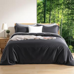 NEXHOME PRO Duvet Cover Queen, Duvet Cover Set, Ultra Soft, Viscose from Bamboo Cooling, 1 Duvet Cover and 2 Pillowcases, 90"x90", Dark Grey, Comforter Not Included