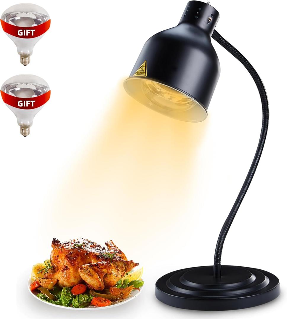 Food Heat Lamp: [3 Heating Bulb Included] [Steady Heating] Heat Lamp for Food, Commercial Food Warmer Lamp for Food Catering Food Warming Lamp for Buffet Parties (Black, 32" H/1Head)