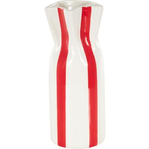 Deco 79 Ceramic Decorative Vase Round Centerpiece Vase with Red Vertical Stripes, Flower Vase for Home Decoration 5" x 5" x 12", White