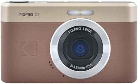 KODAK PIXPRO C1 Friendly Zoom Digital Camera - 13MP Compact Point and Shoot with 2.8” 180° Tilt LCD Flip Screen, Retro Vintage Design with 4X Zoom and 1080P Full HD Video for Travel, Vlogging, Brown
