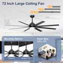 72'' Ceiling Fan with Light - Remote & APP Control, 3 CTT Dimmable, 6 Speed Reversible DC Motor Fan for Shop, Garage, Covered Outdoor, Black, 72 Inch 8 Blades