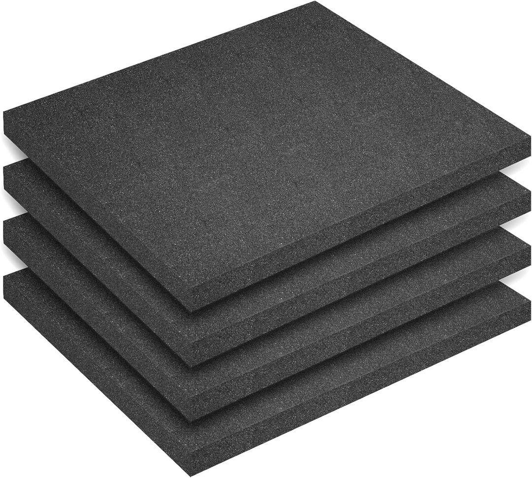 Polyurethane Foam Inserts, 4 PCS 16 x 12 x 0.5 Inch Black Cuttable Packing Foam Sheets for Tool Box, Camera, Crafts and Storage