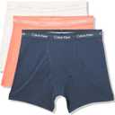 Calvin Klein Men's Cotton Stretch 3-Pack Boxer Brief (Ink, Coral Pop, Snow Heather) S