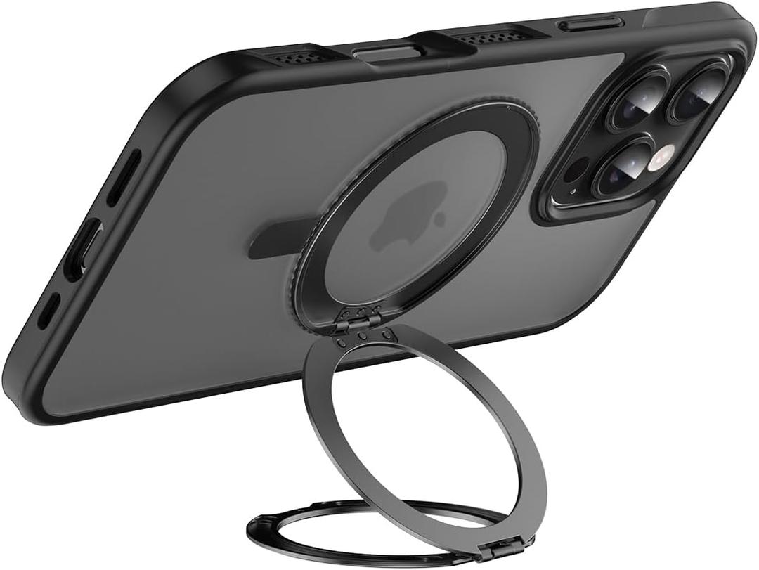 IMCHEN for iPhone 16 Pro Max Case - Heavy-Duty Protection, Enhanced 360 Swivel Ring Stand, Black