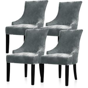 Lellen Velvet Stretch Wingback Chair Cover Slipcover - Reusable Protector Cover for Dining Room Banquet Home Decor etc Machine Washable Hand Washable (Charcoal Grey, 4PC)