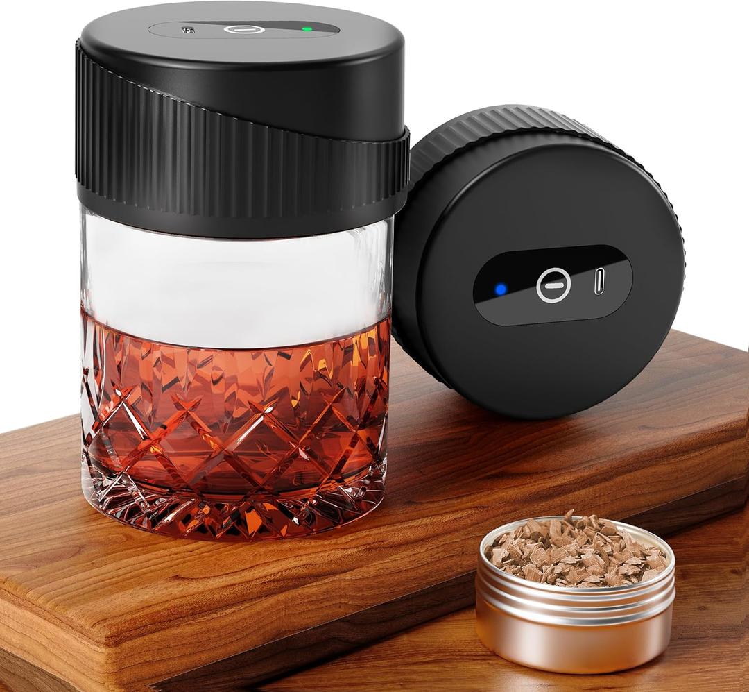 Electric Whiskey Smoker Kit with 6 Flavors Wood Chips, Cocktail Smoker Kit Built-in Lighter, Rechargeable drink smoker kit, Birthday Christmas Anniversary Bourbon Whiskey Gifts for Men, Dad, Husband (Black)