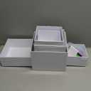 7Pcs White Acrylic Buffet Risers with Mini Sign and Marker, Food Display Risers for Party Catering Dessert Jewelry Collectibles, Acrylic Cube Nesting Boxes with Hollow Bottoms(8" 7.5" 7" 6.8" 6" 5" 5")