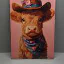 Cute Highland Cow Baby Canvas Wall Art Cowboy Baby Calf Pink Western Wall Decor Picture Trendy Preppy Aesthetic Poster Print Eclectic Funky Girly Bedroom Decoration 16x24in