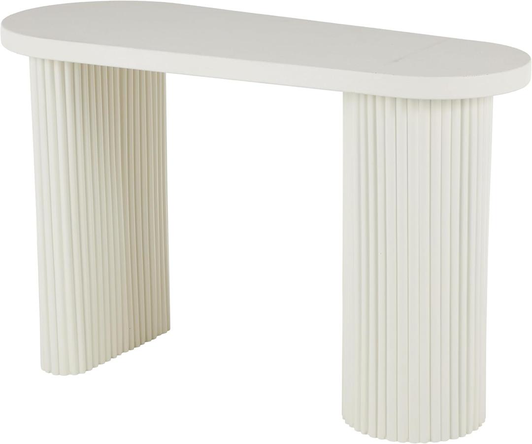 Deco 79 Metal Handmade Living Room Console Table Oval Table with Ribbed Legs, Entryway Table 47" x 19" x 30", White