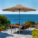 wikiwiki 11 FT Patio Umbrellas Outdoor Table Market Umbrella with Push Button Tilt/Crank, 8 Sturdy Ribs, Fade Resistant Waterproof POLYESTER DTY Canopy for Garden, Lawn, Deck, Backyard & Pool, Tan