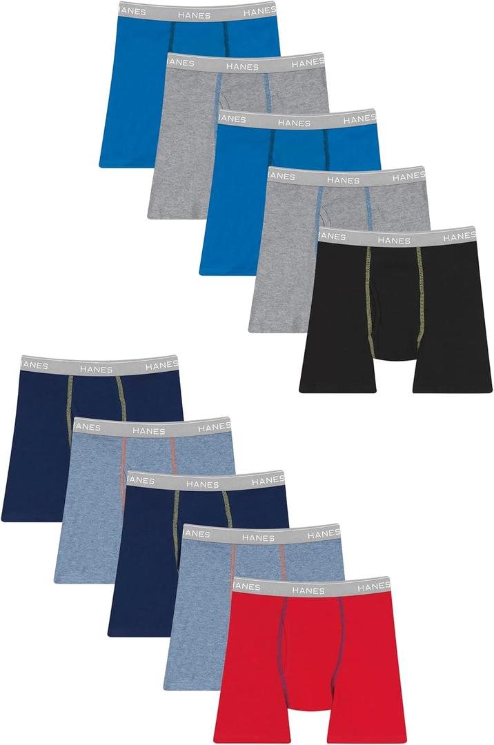 Hanes Boys' Underwear, Boxer Briefs for Boys and Toddlers, Soft Cotton, 7 and 10 Packs (Medium, Grey/Blue/Black/Red)