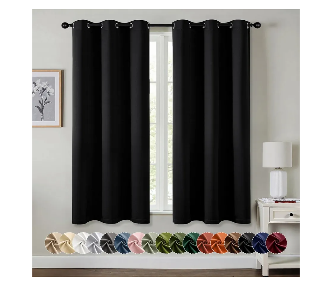 MIULEE Black Blackout Curtains for Bedroom Living Room 63 Inches Long 2 Panels, Thermal Insulated Room Darkening Drapes Solid Grommet Top Noise Reduction Light Blocking Halloween Window Treatments