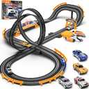 Slot Car Race Track Sets with 4 Slot Cars, Electric Race Car Track Include Slope Circular Overpass Track, Dual Racing Game Featuring Flash Bridge and Pendulum, Gifts Toys for Boys Kids Age 6 7 8-12, 1:64
