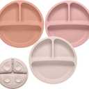 Toddler Plates, 3 Pack Divided Suction Plates for Baby, Food Grade Silicone Baby Plates, BPA Free, Non-slip, Baby Led Weaning Supplies, Microwave & Dishwasher Safe (Purple)