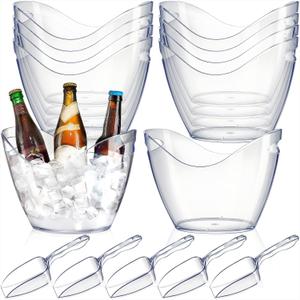 Cunhill 24 Pieces Plastic Clear Ice Bucket with Scoops Clear Acrylic Ice Tub Plastic Wine Bucket Party Beverage Chiller Bin Parties Tub for Wine Champagne or Beer (4 Liters)