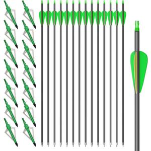 14-pcs 30-Inch Carbon Arrows,with 100-Grain Hunting Broadhead, Arrow with Removable Tips Shaft Spine 500 for Both Compound Bow and Recurve Bows