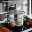 AuFranc 5 Quart Steamer for Cooking - Stainless Steel Steam Pot with Steamer Basket, Multipurpose Cooking Stock Pot with Tempered Glass Lid, Non-Toxic Cookware for Slow Cooking and Steaming (Silver)